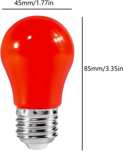 Vista 2 de Lxcom Lighting Paquete de 12 bombillas LED de color rojo 1W G45/A15 forma E26 E27 base media luz decorativa de Navidad para decoración de porche