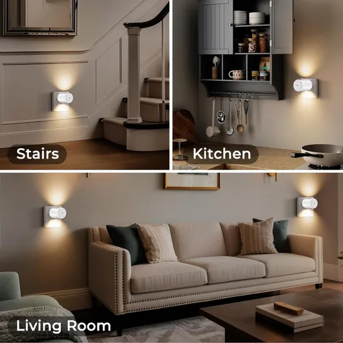 Vista 6 de Paquete de 4 luces nocturnas con sensor de movimiento, luz nocturna LED de pared enchufable con sensor de atardecer a amanecer, encendido/apagado