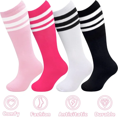 Vista 2 de Olreco Paquete de 4 calcetines de fútbol para niños, calcetines de fútbol para jóvenes, calcetines de fútbol para niños y niñas, calcetines