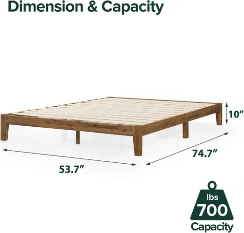Vista 2 de Zinus Lucinda Marco de cama de plataforma de madera, no necesita somier, base de madera maciza con soporte de listones de madera, fácil montaje