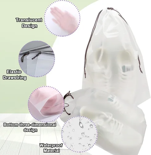 Vista 3 de xlehoely Paquete de 50 bolsas de zapatos para viajes, grandes bolsas transparentes de almacenamiento de zapatos con cuerda para hombres y mujeres