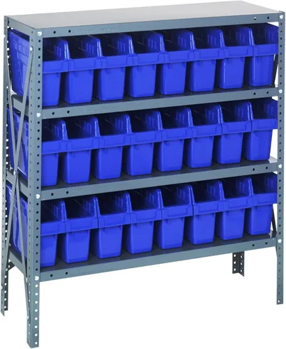 Vista 490 de Quantum QSBU-245BK Heavy Duty Shelving Unit with (7) Shelves and (24) QUS245 Black Bins for Garage Warehouse Storage Distribution 400 lb Load