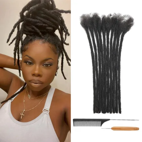 Vista 13 de Extensiones de Rastas de Cabello Humano 0.4cm de Grosor 4 Pulgadas 20 Hebras 100% Cabello Humano Real para Hombres/Mujeres/Niños Completamente