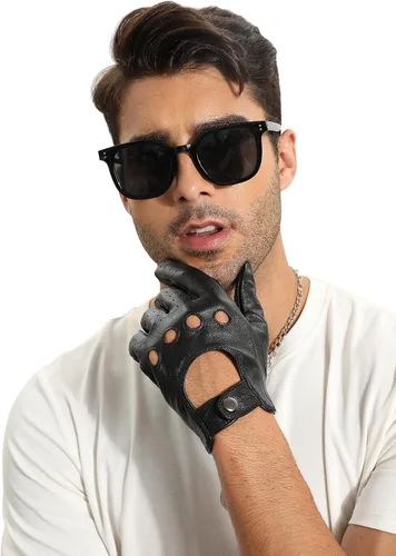 Vista 6 de MGGMOKAY Guantes de conducción de cuero con pantalla táctil sin forro para hombre