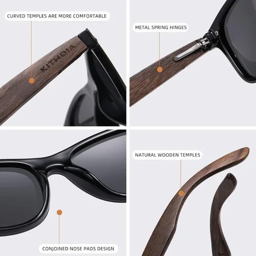 Vista 3 de Zebra - Gafas de sol polarizadas de bambú de madera para hombres y mujeres - Gafas de sol con patillas de madera S5029
