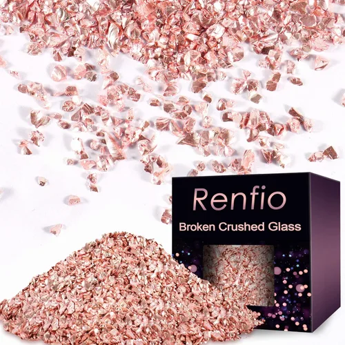 Vista 8 de Renfio Juego de purpurina de vidrio triturado roto de 32 colores, 22.57 onzas, fragmentos de purpurina de 2 a 0.157 in, chips de vidrio metálico
