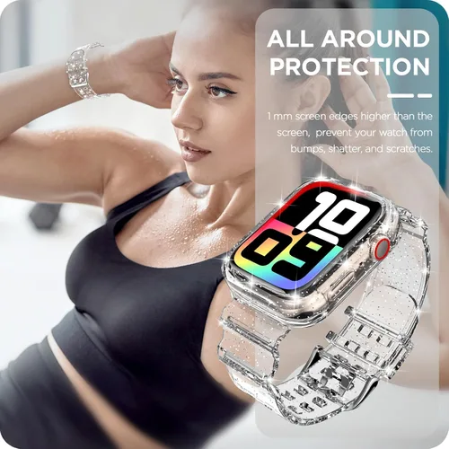Vista 334 de DABAOZA - Correa transparente compatible con Apple Watch con estuche protector, correa deportiva de TPU con brillo para mujeres y hombres