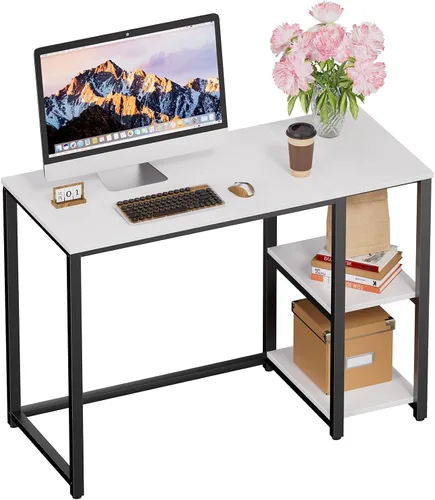 Vista 9 de SINPAID - Escritorio para computadora de 40 pulgadas con estantes de 2 niveles, escritorio resistente para la oficina de casa con gran espacio