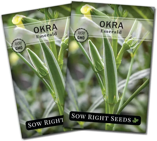 Vista 7 de Sow Right Seeds - Semillas de okra esmeralda para plantar - Paquete de reliquia sin OMG con instrucciones para plantar un huerto casero - Cápsulas