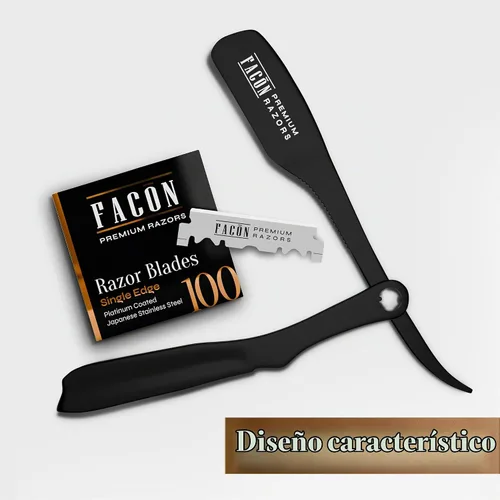 Vista 8 de Facón - Maquinilla de afeitar recta para hombre, kit profesional de afeitar de borde recto con 100 cuchillas, afeitadora barbero japonesa de acero