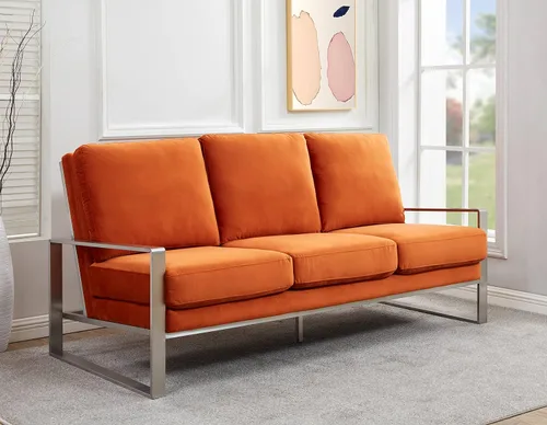 Vista 13 de LeisureMod Jefferson - Sofá moderno de terciopelo de 3 plazas con marco plateado, contemporáneo, para sala de estar, color beige