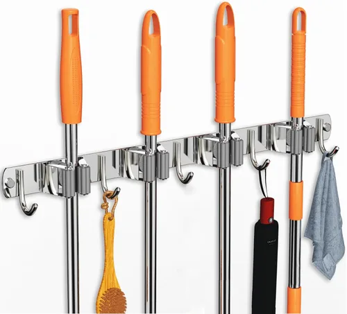Vista 16 de CUXIXA Paquete de 2 Soportes de Pared para Trapeador y Escoba, Soporte Colgante de Pared Antideslizante para Escoba, Organizador de Trapeador