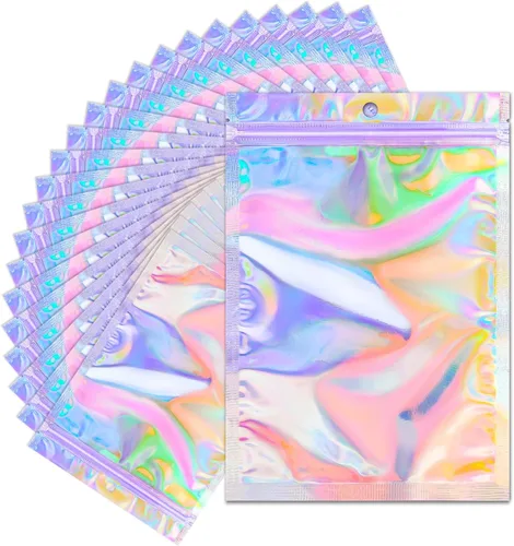 Vista 7 de ANZNKU 50 piezas 7 cm x 23 cm Bolsas holográficas para bolígrafos Bolsas de embalaje para bolígrafos Bolsa resellable a prueba de olores
