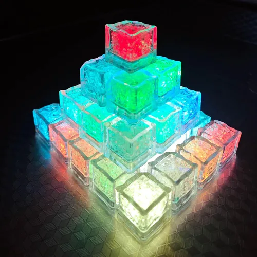 Vista 9 de Paquete de 120 cubitos de hielo iluminados, cubitos de hielo LED que brillan para bebidas con sensor de líquido, luces LED impermeables multicolor