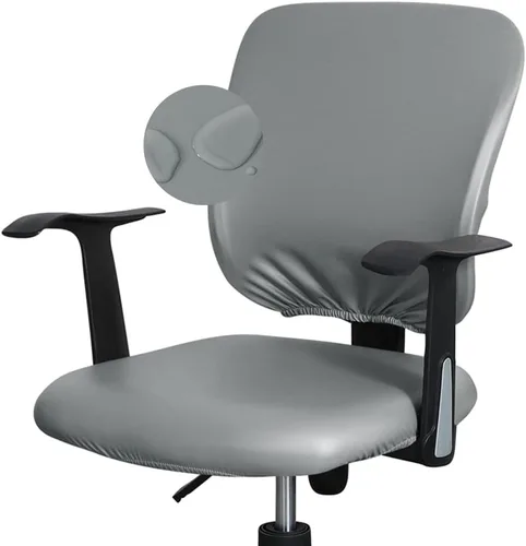 Vista 8 de Shukii Funda impermeable para silla de escritorio de oficina, funda de piel sintética, elástica, giratoria, para silla de computadora, protector