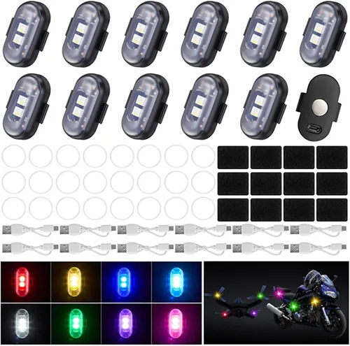 Vista 8 de Xuhal 12 piezas de luces estroboscópicas LED inalámbricas con control remoto, 8 colores RGB, alta luminosidad, impermeables, anticolisión, USB