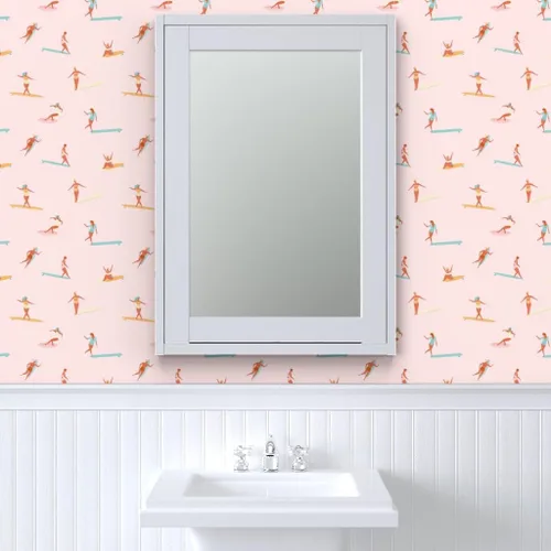 Vista 9 de Despegar y pegar papel tapiz Swatch - Chicas Surfers Rosa Surfing Girl Sport Hawaii Retro Ocean Nautical Beach Papel pintado personalizado extraíble