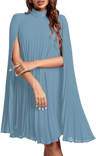 Vista 32 de Rooscier Vestido midi de fiesta plisado con cuello alto falso y espalda abierta para mujer