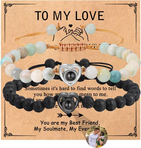 Vista 9 de ROSI - Pulseras personalizadas a juego para parejas con imagen en el interior para hombres y mujeres, pulsera personalizada con fotos, aniversario
