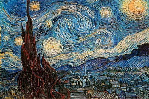 Vista 2 de Laminado La Noche Estrellada 1889 por Vincent Van Gogh Arte de Pared Estilo de Pintura Impresionista Naturaleza Bosque Decoración de Pared Póster