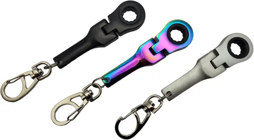 Vista 5 de GT/ Rotors Llave de Carraca Mini de 10mm para Llavero (Bono Gratis: Llavero de Cinta Métrica Mini) (Neo Chrome)