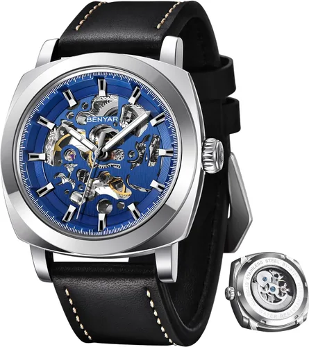 Vista 17 de BENYAR Mens Automatic Mechanical Watch Skeleton Dress Watch for Men Gris negro