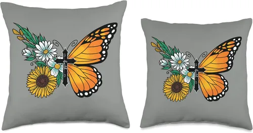 Vista 3 de Smarty Pants Designs Almohada floral con diseño de mariposas, 16 x 16 pulgadas, multicolor