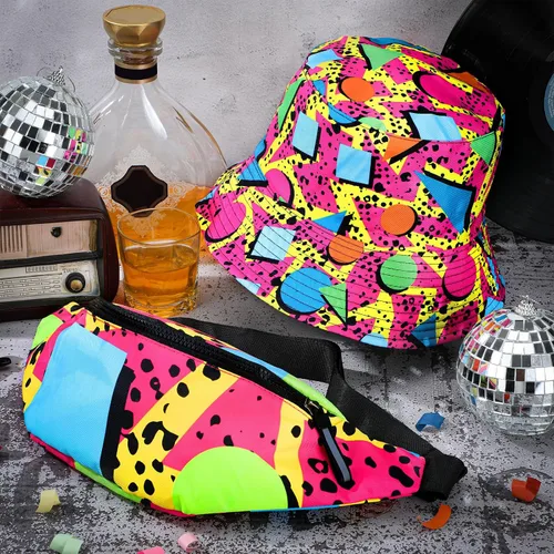 Vista 7 de JenPen Juego de 2 sombreros tipo cangurera de los años 80 y 90 para hombres y mujeres, accesorios retro para fiestas deportivas de verano