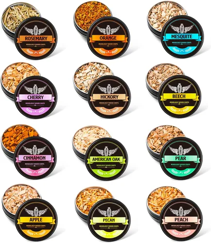 Vista 8 de INSISART Chips de madera para ahumar whisky, 6 sabores de manzana, cereza, roble, pera, durazno, nogal, chips naturales para cócteles, anticuado