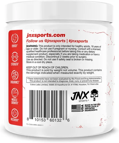 Vista 3 de JNX SPORTS The Curse! Creatina monohidrato de frambuesa azul, 50 porciones, creatina micronizada pura 0.18 onzas por porción, 12.3 onzas