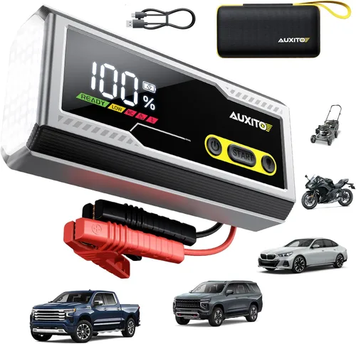 Vista 10 de AUXITO Arrancador de 6000A, arrancador de batería de coche de 12V, hasta todos los motores de gasolina y diésel de 12L con pantalla LED, caja