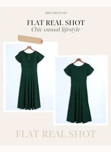 Vista 4 de Dokotoo Vestido de fiesta elegante con cuello en V para mujer, vestido de manga corta, vestido de patinadora, vestidos de invitados de boda