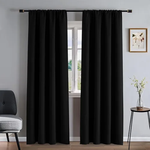 Vista 23 de Cortinas 100% opacas para sala de estar, juego de 2 paneles de 96 pulgadas, bloqueo de luz, pestaña trasera y bolsillo para barra, cortinas