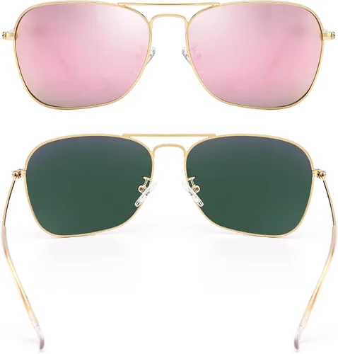 Vista 2 de IOHLNG Lentes de sol cuadrados de aviador para mujeres y hombres, polarizados, militares, cuadrados, clásicos, vintage, de metal
