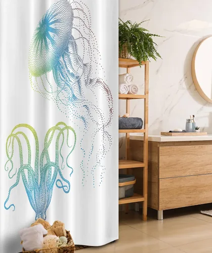 Vista 39 de Ambesonne Decor Collection, juego de cortina con ganchos para regadera Amarillo y marrón
