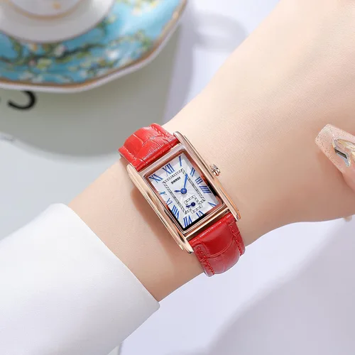 Vista 3 de FANMIS Reloj de pulsera rectangular vintage para mujer, reloj de cuarzo analógico para mujer, ultrafino, reloj de pulsera para mujer, reloj