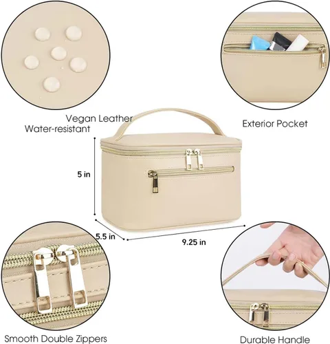 Vista 5 de Bolsa de maquillaje Wandering Nature, estuche organizador de viaje para maquillaje y brochas de cosméticos para mujer en cuero vegano ecológico