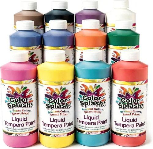 Vista 5 de S&S Worldwide Pintura líquida a granel de témpera líquida, juego de 12 en 11 colores brillantes, botellas abatibles de 8 onzas, ideal para artes