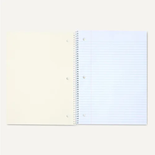 Vista 4 de Amazon Basics Cuadernos de espiral con rayas anchas, 70 hojas, 7-1/2 x 10-1/2 pulgadas, perforados, varios colores sólidos primarios, paquete de 3