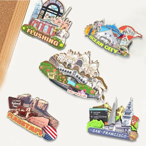 Vista 4 de Italia Venecia imán de nevera de madera 3D monumentos de viaje coleccionables recuerdos decoración hecha a mano