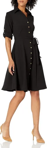 Vista 19 de Sharagano Vestido camisero plisado para mujer, manga 3/4, cuello en V, botones dorados Acacia