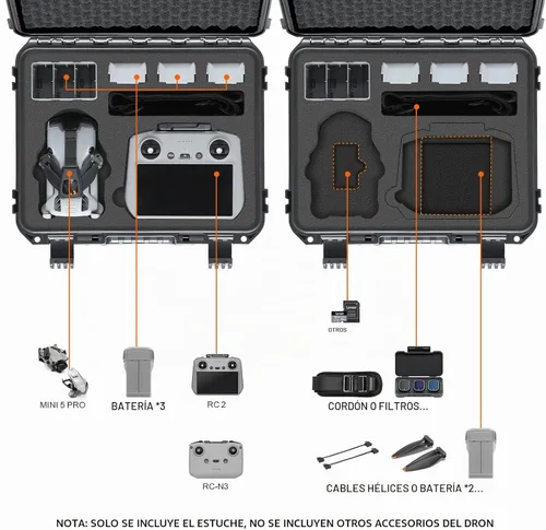 Vista 2 de Funda para DJI Mini 5 Pro Drone - Caja de transporte impermeable para Fly para RC 2/RC-N3