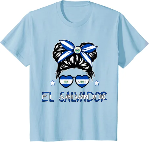 Vista 8 de Camiseta de El Salvador para Niñas Bandera Patrimonio Hispano Salvadoreño