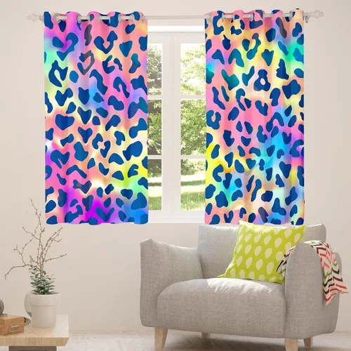 Vista 5 de Feelyou Cortinas de ventana de leopardo para decoración de dormitorio, cortina de guepardo africano, diseño de leopardo arcoíris, cortinas de Multi