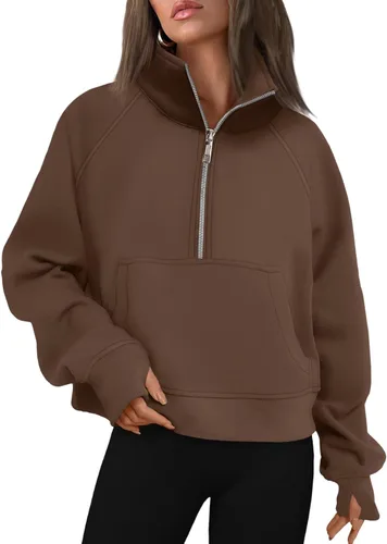 Vista 43 de AUTOMET Sudaderas con media cremallera para mujer, sudadera corta de vellón con cremallera de un cuarto, sudaderas con capucha para el otoño, a