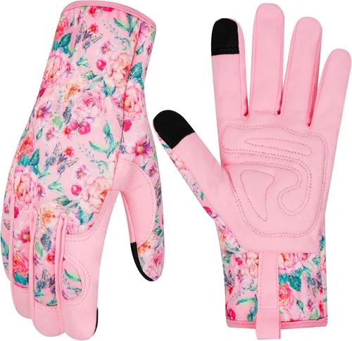 Vista 24 de Guantes de Jardinería de Cuero MERTURN para Mujeres, Guantes de Jardín a Prueba de Espinas, Guantes de Trabajo Compatibles con Pantalla Táctil