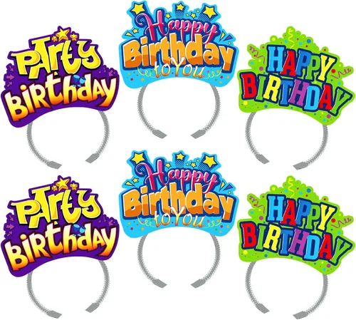 Vista 10 de KKBES Diademas de feliz cumpleaños, sombreros de papel para fiesta de cumpleaños, 3 patrones para niños y adultos que celebran cumpleaños