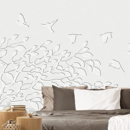 Vista 17 de NWT Calcomanía removible de pared/mural blanco pastel azul margarita, naturaleza, desierto, arte digital, arte moderno, decorativo, floral