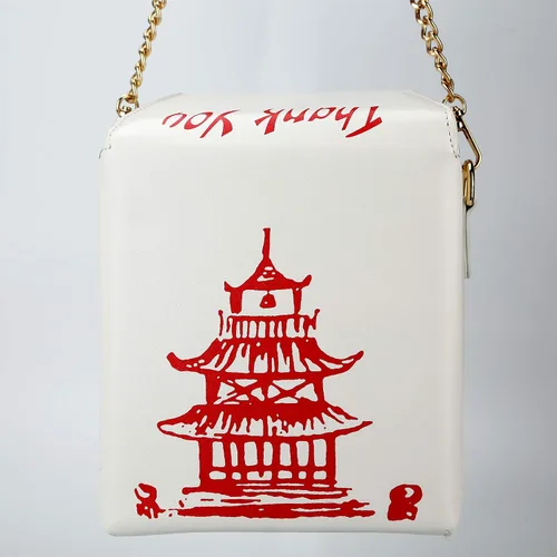 Vista 5 de QiMing Bolso bandolera con estampado de torre, bolso chino de poliuretano para llevar para mujer