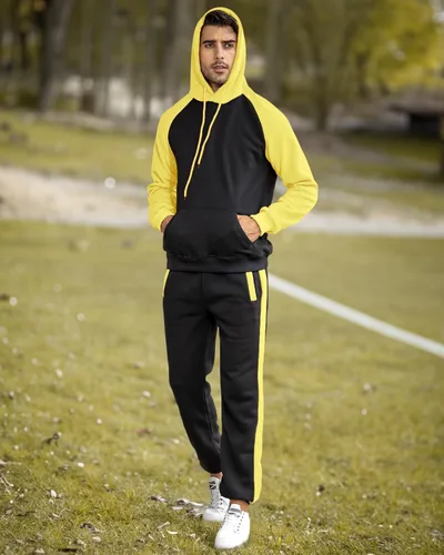 Vista 7 de Conjunto deportivo de 2 piezas para hombre, sudadera casual con capucha para hombre, atlético, deportivo, manga larga, conjunto de traje para trotar
